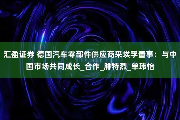 汇盈证券 德国汽车零部件供应商采埃孚董事：与中国市场共同成长_合作_腓特烈_单玮怡